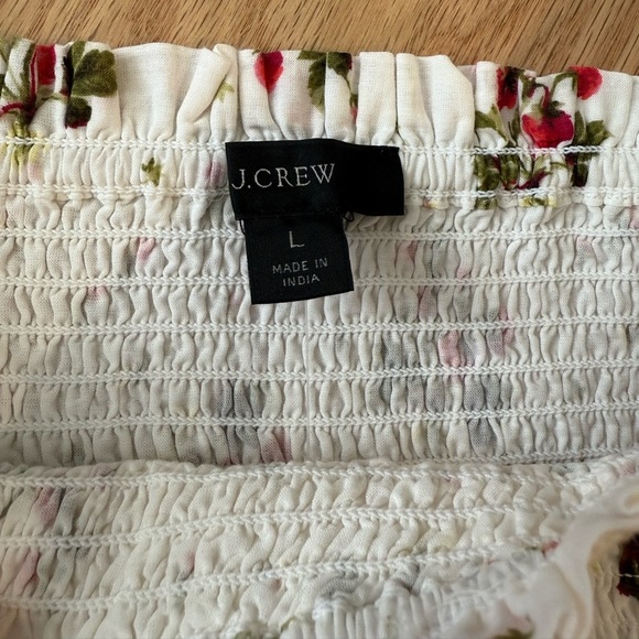 NEW J. Crew Cotton Blend Puff-sleeve Smocked Blouse Top Strawberry Floral Large - Picture 5 of 11